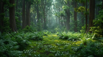 Nature and Landscapes Forest: A 3D copy space background showcasing a dense forest scene