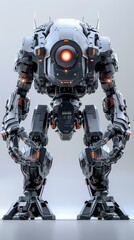 3D Illustrate of an agile, cybernetic war machine with adaptable configurations and a shield generator, showcased in a Futuristic, Highcontrast setting