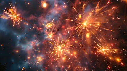 Fototapeta premium Stunning Night Sky Bursting with Colorful Fireworks Celebration