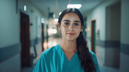 Fototapeta premium a beautiful nurse standing in corridor of hospital