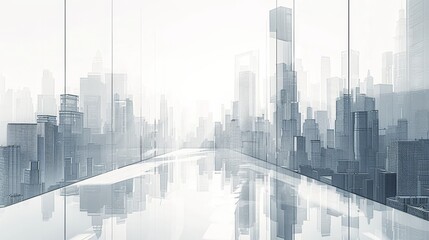 Fototapeta premium Urban and Street Scenes City: A 3D copy space background featuring a cityscape with skyscrapers