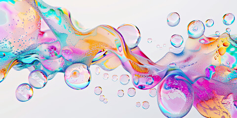 abstract organic shapes made from colorful bubbles and liquid against a white background, generative AI