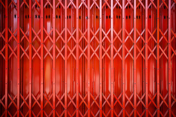 red rusty old antique slide steel door folding metal grille gate