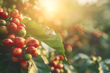 Red coffee beans on the tree