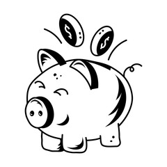Download doodle icon of piggy savings 