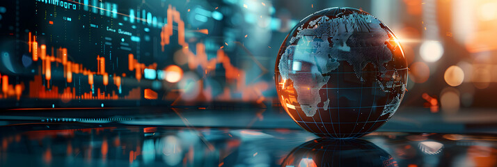 Global Trade Analyst Monitoring Market Trends   A photo realistic concept of monitoring international market trends to guide strategic decisions and identify opportunities for glob