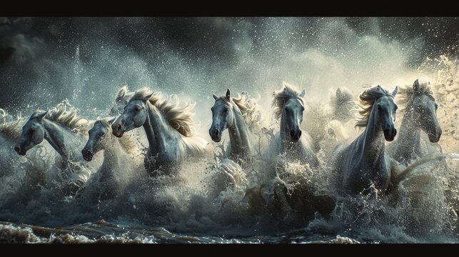  running herd of horses made of waves