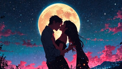 silhouette of a couple in the night