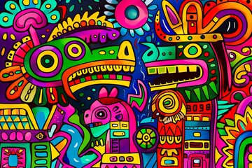 A colorful painting of a mexican city.