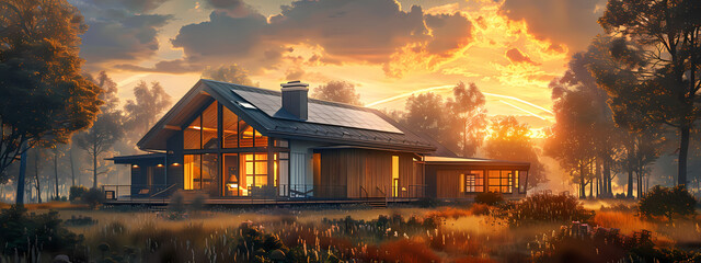Fototapeta premium Solar Oasis: Combining Modernity and Sustainability