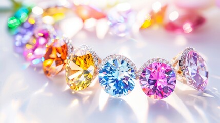 Multi colored gems or gemstones shine from the sunlight. Jewelry