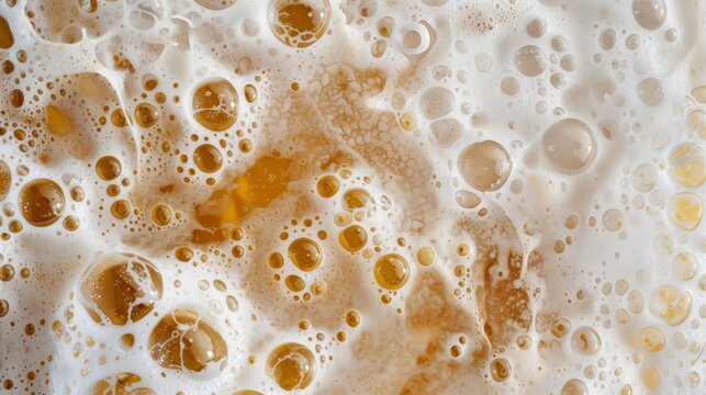 Overflowing beer with too much foam, perfectly captured from above.