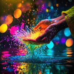 splashing water on the hands, vivid color, happy on New Year, Songkran festival