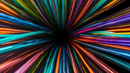 abstract colorful background with rays, optical fiber cable view