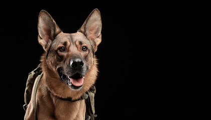 Stoic Companion: Frontal Portrait of Dog Against Black Backdrop