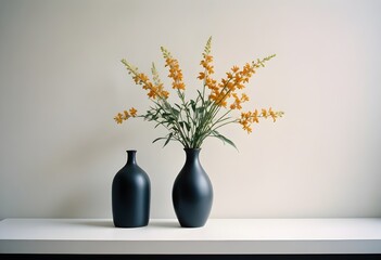 Clean Aesthetic Scandinavian style table with decorations. Zen. Spiritual	Vase and flowers.
