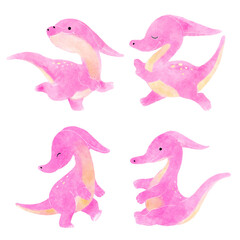 . Cute dinosaur cartoon characters . Watercolor paint design . Set 22 of 27 . Illustration .