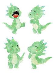 Stygimoloch . Cute dinosaur cartoon characters . Watercolor paint design . Set 23 of 27 . Illustration .