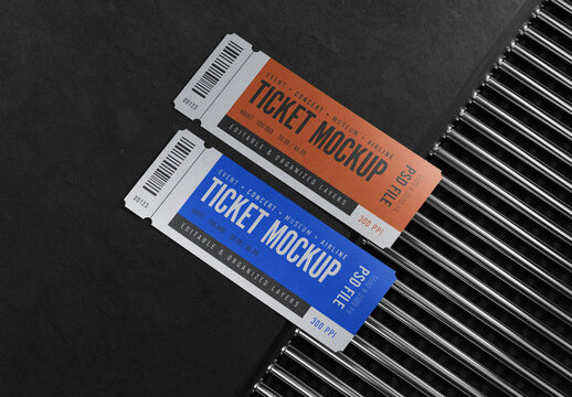 Ticket Mockup on Dark Metallic Background for Design and Branding Projects