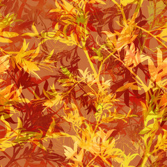 Fantastic delicate silhouettes of dry flowers boho chic endless motif. Digital art and watercolour, ink texture. Seamless pattern for packaging, scrapbooking, textile. Modern art-deco.