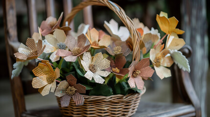Artistic paper flowers crafted from book pages in a rustic setting