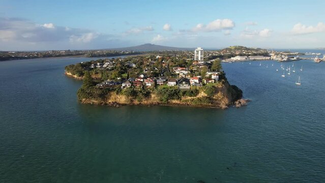 Real Estate Property At Blair Park Near Auckland Harbour In Stanley Bay, North Island, New Zealand. Aerial Drone Shot