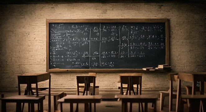 Blackboard with mathematical formulas.
