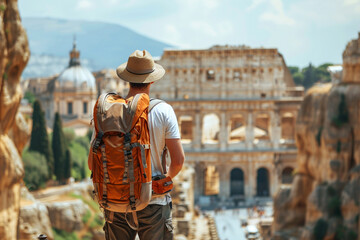 Traveler Overlooking Ancient Ruins
