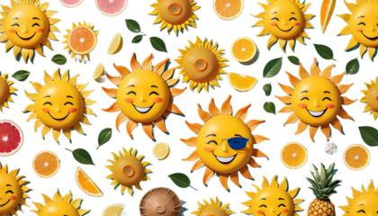 smiling summer sun character happy fun goggles hot symbol sunglasses heat yellow season vacation getaway cartoon three-dimensional humor cool relaxation orange smile weather sunny cute suntan human