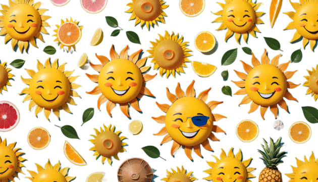 smiling summer sun character happy fun goggles hot symbol sunglasses heat yellow season vacation getaway cartoon three-dimensional humor cool relaxation orange smile weather sunny cute suntan human