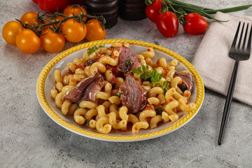 Italian pasta cellentani with anchovy