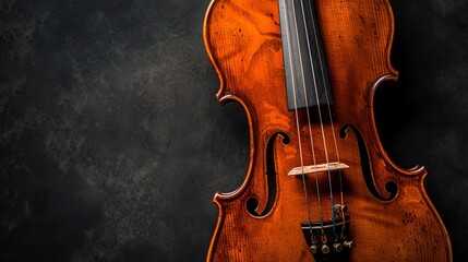 Close-up view of a traditional violin on a soft dark velvet backdrop