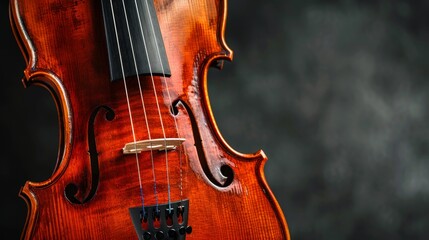 Fototapeta premium A close-up of a classical violin set against a dark, muted velvet background