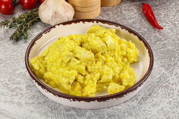 Italian cuisine - yellow risotto with chicken