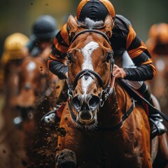 Thrilling 4K HD Wallpaper of Derby Horses Racing in a Breathtaking Showdown