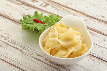 Marinated white ginger in the bowl