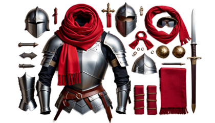 red scarf armor woman human face armoring breastplate person portrait clothing female warrior foulard protection mediaeval battle fighter sword shield metal