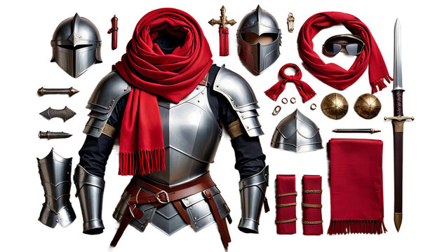 red scarf armor woman human face armoring breastplate person portrait clothing female warrior foulard protection mediaeval battle fighter sword shield metal