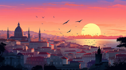 lisbon background for social media. illustration. portugal