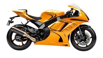 Orange Sport Bike Motorcycle on Transparent Background.