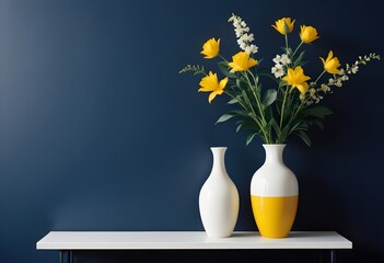 Clean Aesthetic Scandinavian style table with decorations. Zen. Spiritual Vase and flowers. Modern, vibrant, tone on tone. 