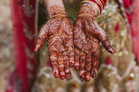 Indian traditional henna mehndi design on hands