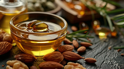 Healthy products rich in vitamin E closeup