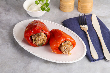 Stuffed bell pepper with minced meat and rice