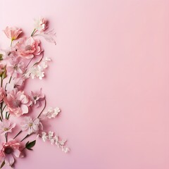 Pink background with flowers. Generative AI.