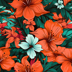 Fototapeta premium Flower digital art seamless pattern, the design for apply a variety of graphic works