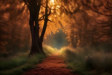 sunset in the forest nature image 