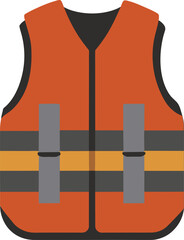 Life jacket, safety vest, orange and black, vector illustration.