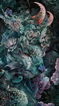 Surrealism Art of an ancient chimera in a mythical beast garden, depicted in a Baroqueinspired drama style with ornate details and a lush, highcontrast color palette