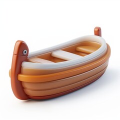 Cute Boat Cartoon Clay Illustration, 3D Icon, Isolated on white background